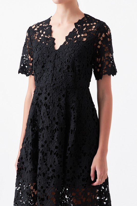 All Over Lace Short Sleeve Midi Dress