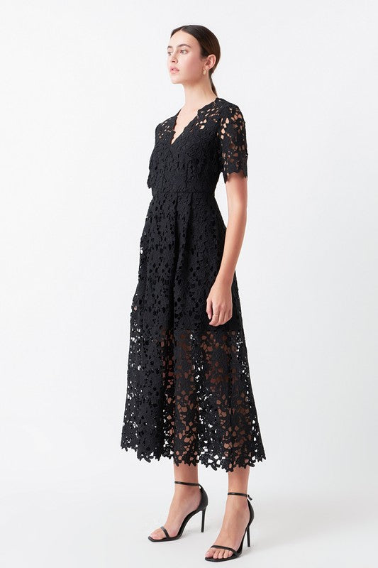 All Over Lace Short Sleeve Midi Dress