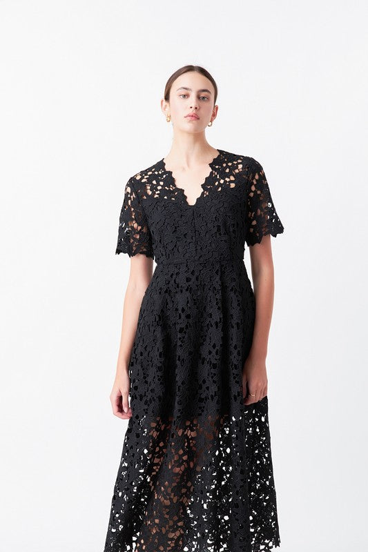 All Over Lace Short Sleeve Midi Dress