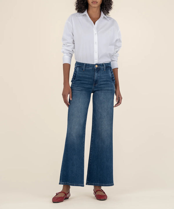 Faded Denim Wide Leg Jeans