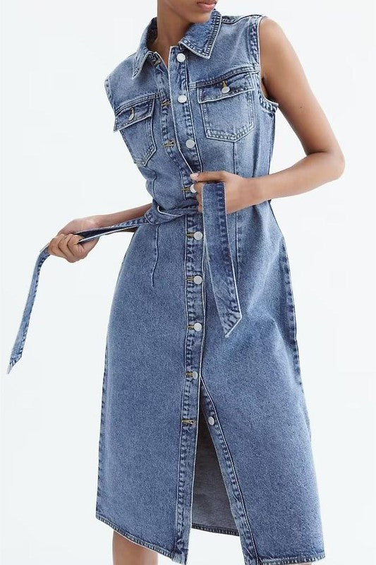 Denim Button Midi Dress