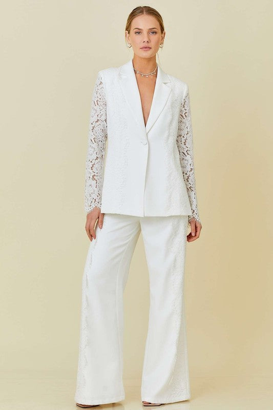 Lace Trim Solid Blazer