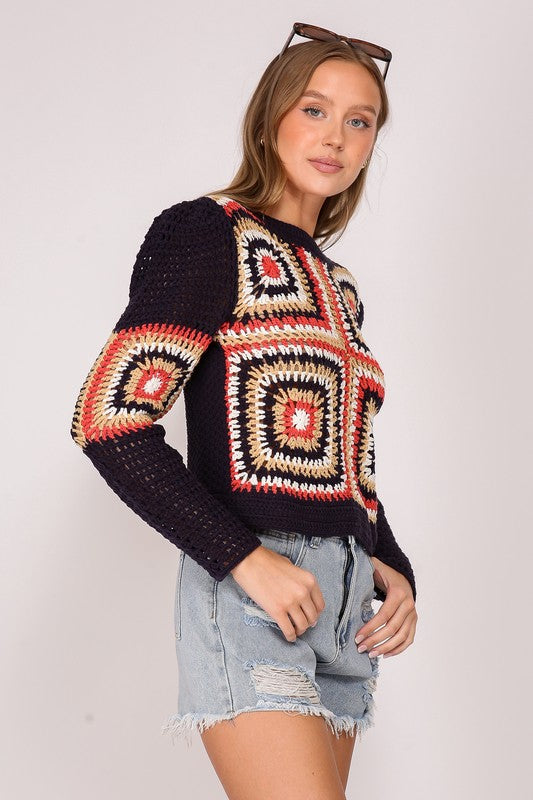 Crochet Sweater With Color Design