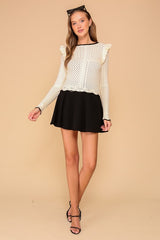 Ruffled Black Trim Sweater