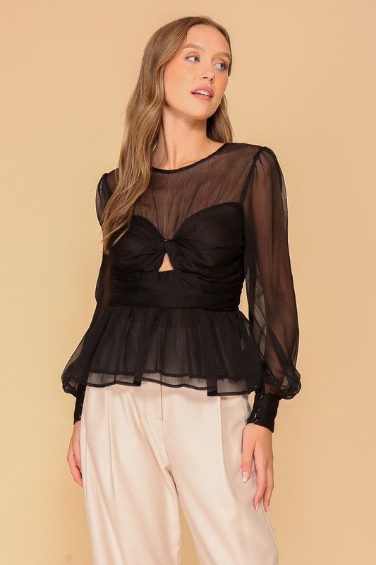 Sheer Peplum Detail Blouse