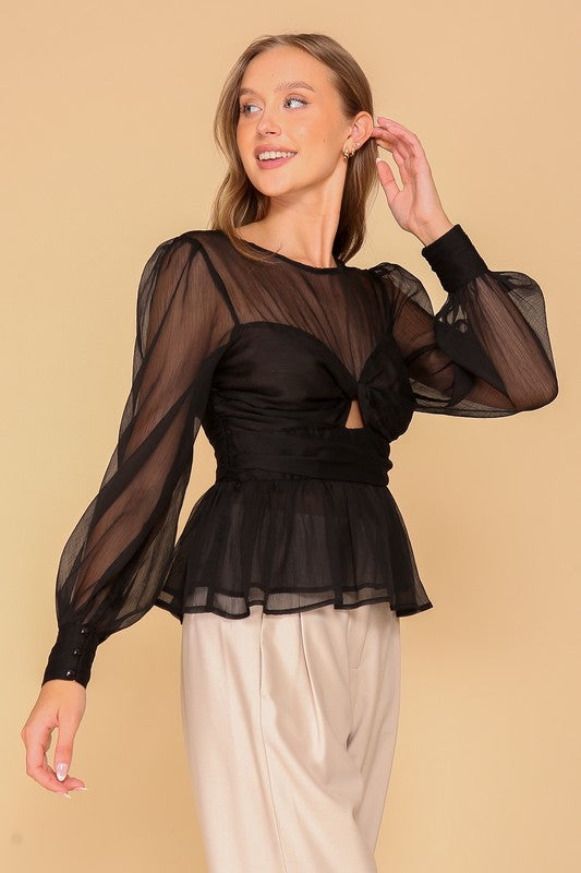 Sheer Peplum Detail Blouse