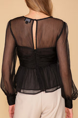 Sheer Peplum Detail Blouse