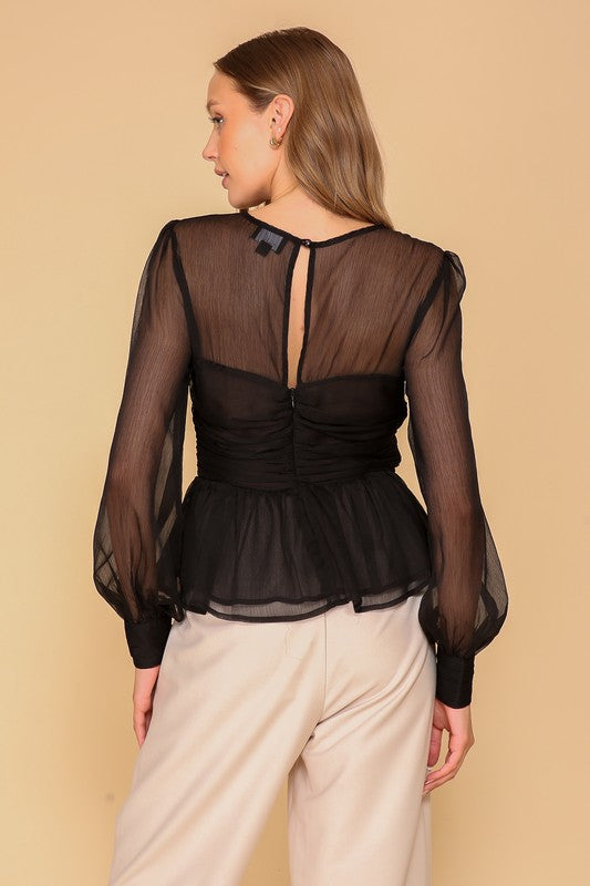 Sheer Peplum Detail Blouse