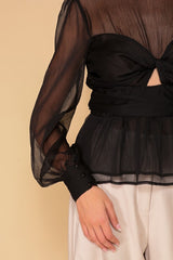 Sheer Peplum Detail Blouse