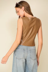 Brown Faux Leather Vest