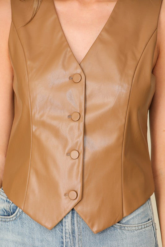 Brown Faux Leather Vest