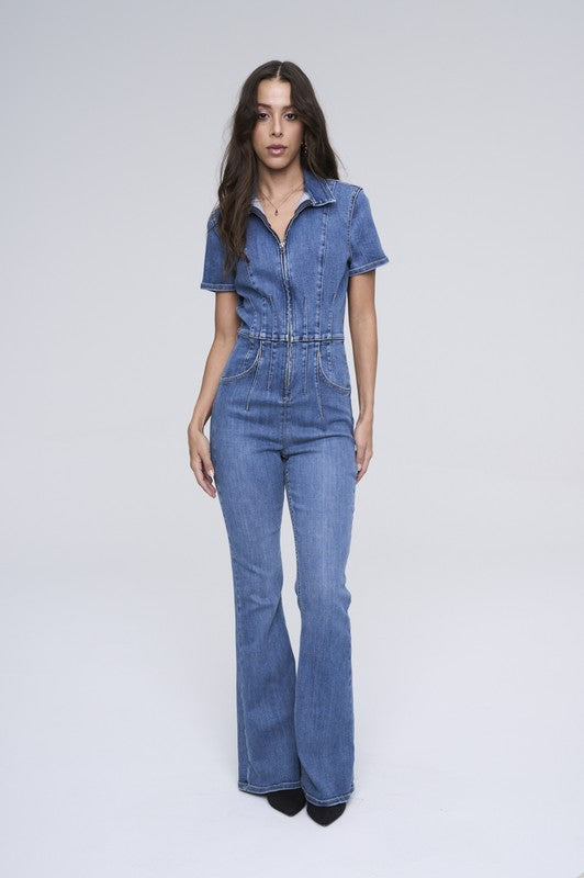 Flare Ultra-Stretch Denim Jumpsuit