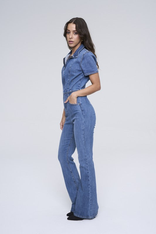 Flare Ultra-Stretch Denim Jumpsuit