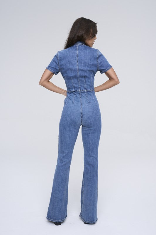 Flare Ultra-Stretch Denim Jumpsuit