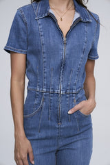 Flare Ultra-Stretch Denim Jumpsuit