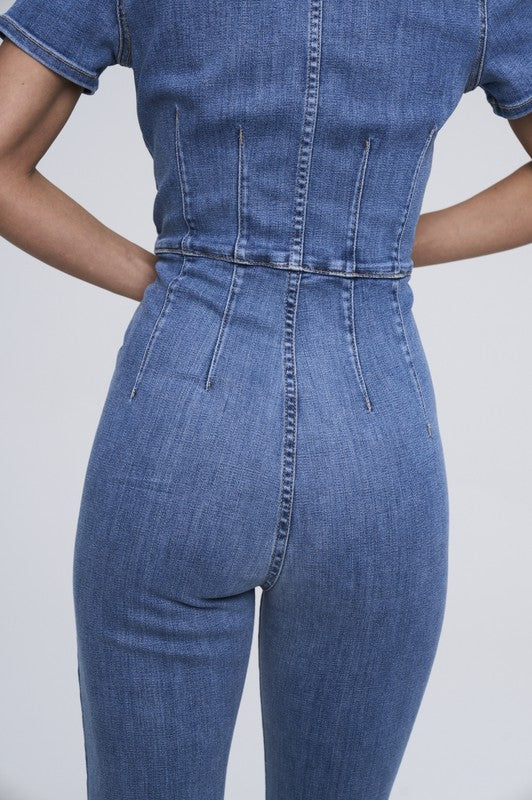 Flare Ultra-Stretch Denim Jumpsuit