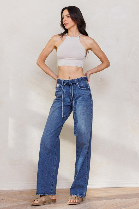 High Rise Belted Denim