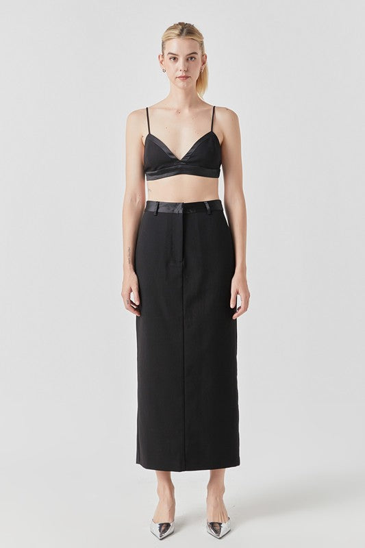 Satin Contrast Maxi Skirt