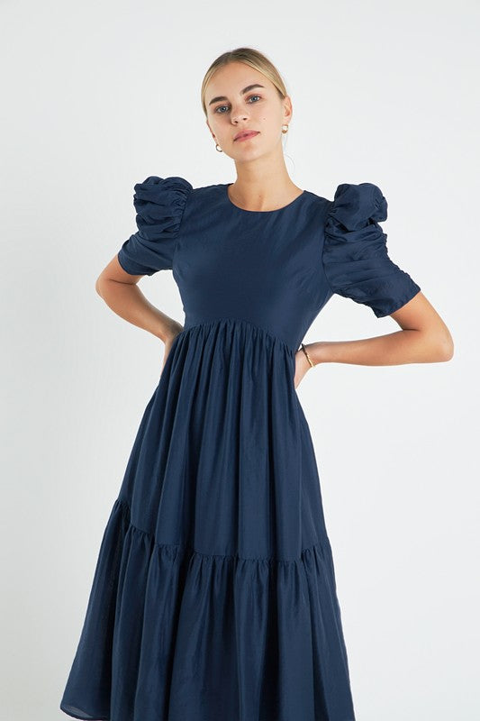 Puff Sleeves Midi Dress