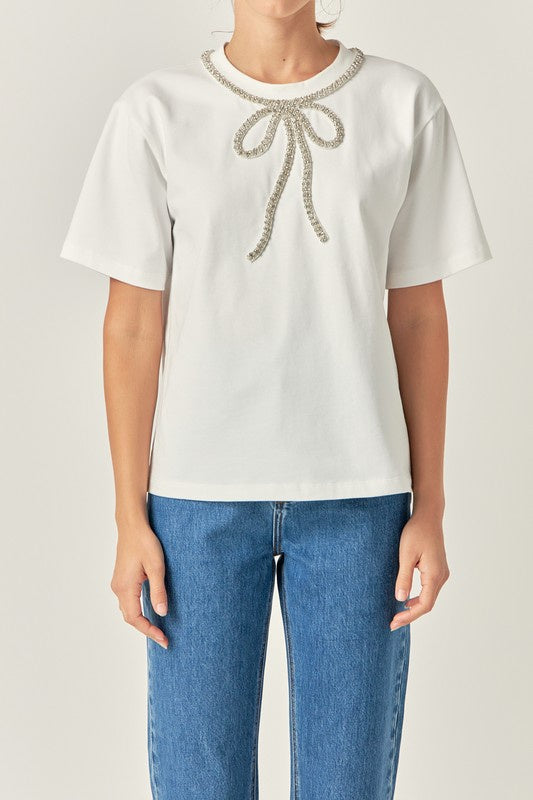 White Bow Bead Detail Top