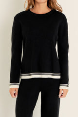 Black Contrast Stripe Detail Pull-Over Knit Top