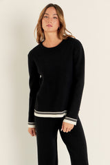 Black Contrast Stripe Detail Pull-Over Knit Top