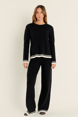 Black Contrast Stripe Detail Pull-Over Knit Top