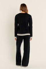 Black Contrast Stripe Detail Pull-Over Knit Top