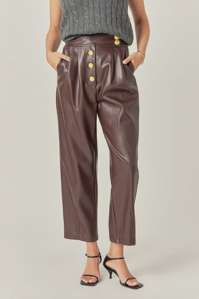 High-Waisted Faux Leather Trousers