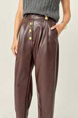 High-Waisted Faux Leather Trousers