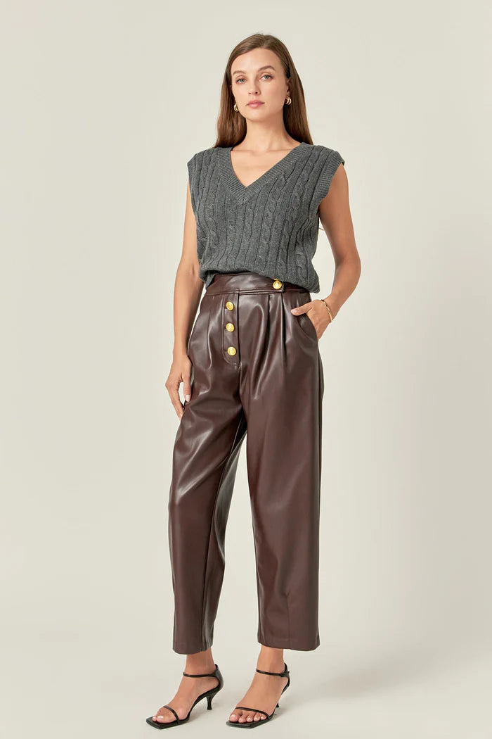 High-Waisted Faux Leather Trousers