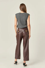 High-Waisted Faux Leather Trousers