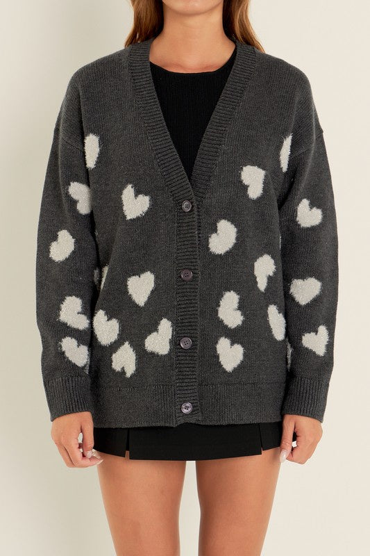 Lurex Heart Detail V-Neck Cardigan