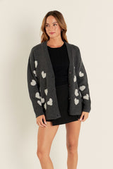 Lurex Heart Detail V-Neck Cardigan