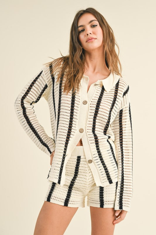 Striped Pattern Crochet Shirt