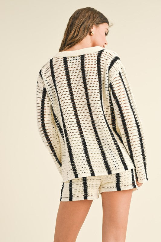 Striped Pattern Crochet Shirt