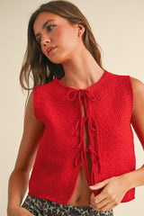 Knitted Sleeveless Tied Front Cardigan