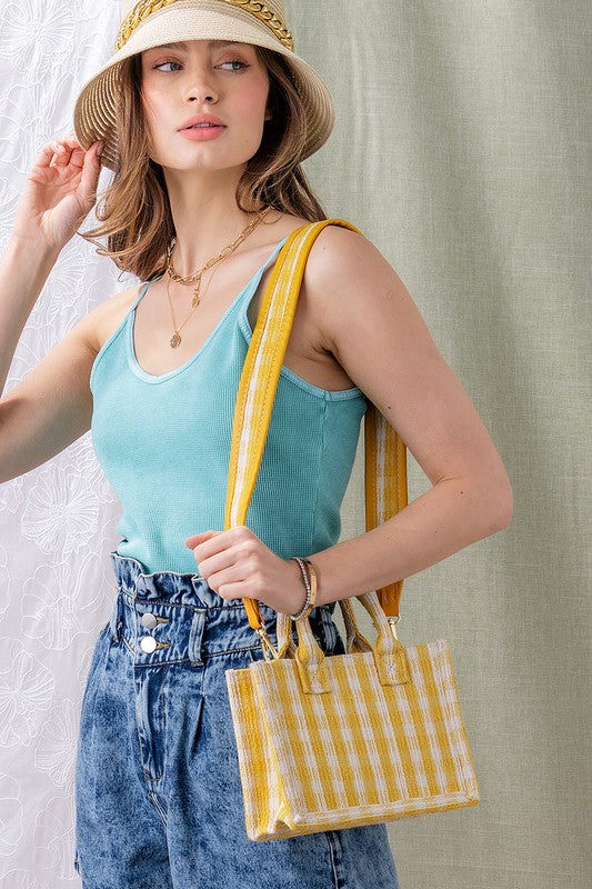 Gingham Mini Tote (Blue and Yellow)