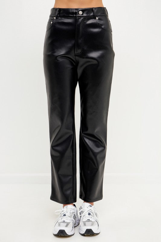 High Waist Pu Fabric Pants (Black or Cream)