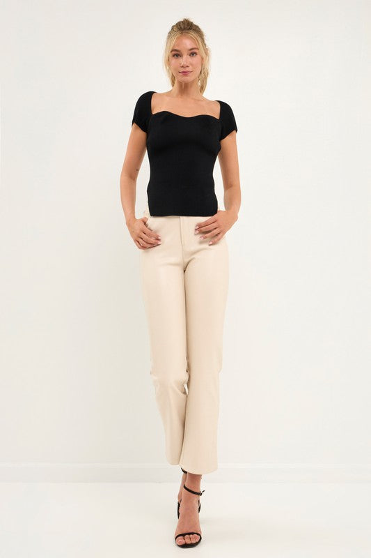 High Waist Pu Fabric Pants (Black or Cream)