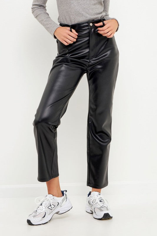 High Waist Pu Fabric Pants (Black or Cream)