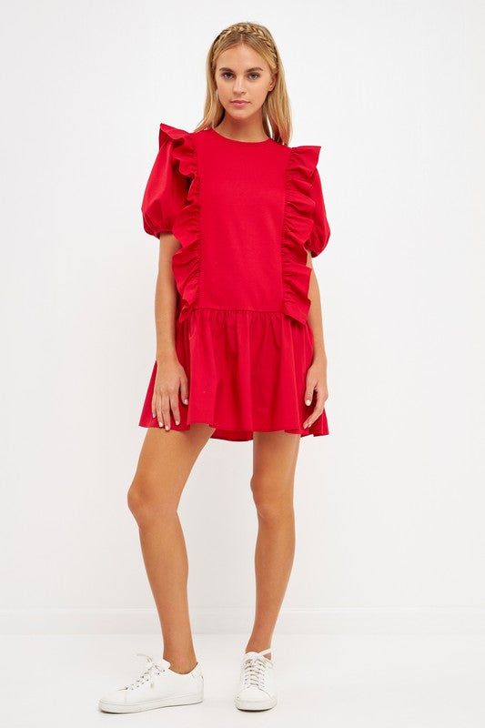 Mixed Media Ruffle Detail Dress