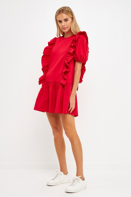 Mixed Media Ruffle Detail Dress