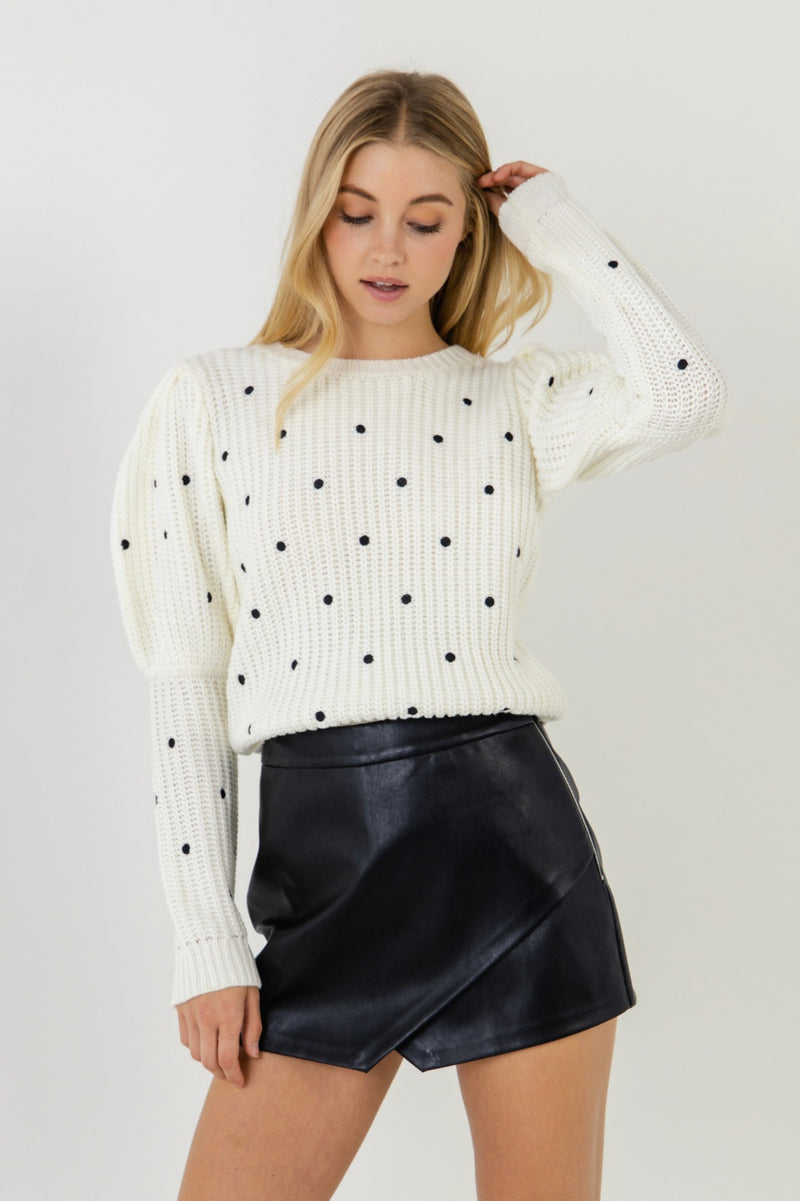 Dotted Puff Sleeve Sweater