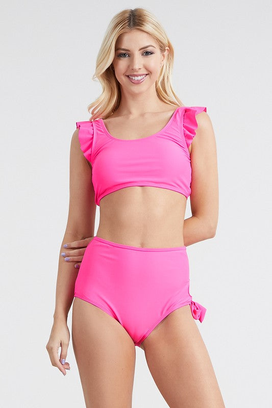 Fucshia High Waisted Two Piece